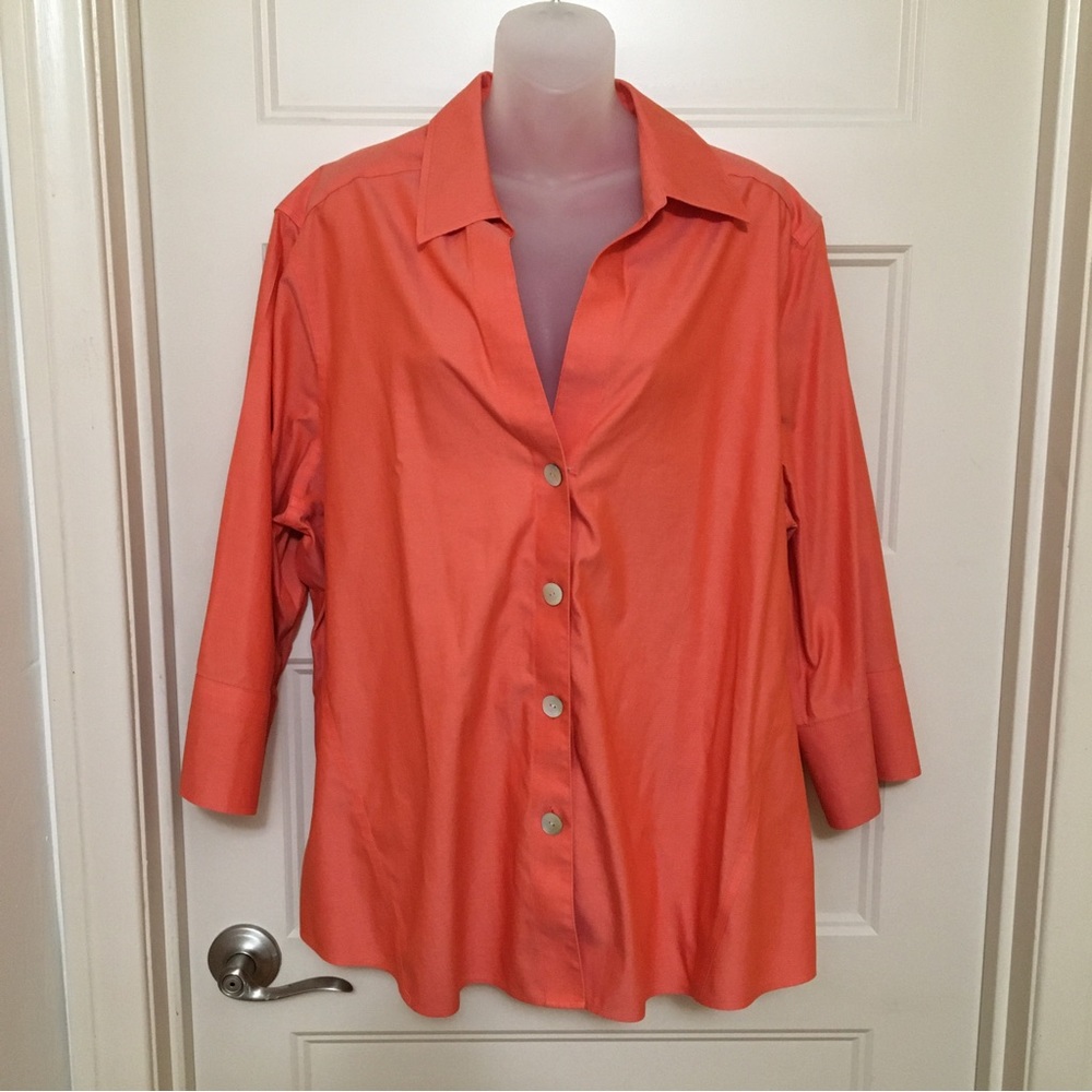 FOXCROFT 20W, HERITAGE, NON-IRON SHAPED FIT, 3/4 SLEEVE BUTTON FRONT BLOUSE